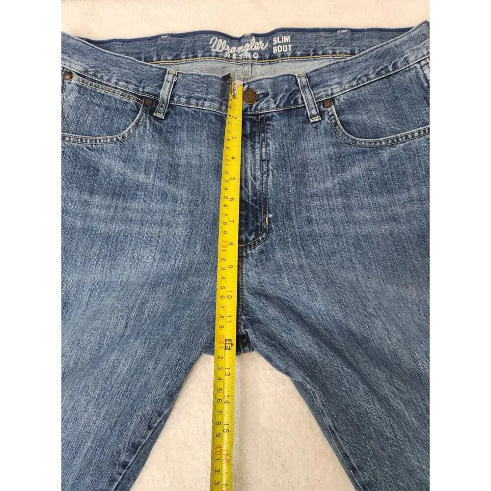 Wrangler Retro Slim Boot Jeans Mens 36x38 Blue Denim Western Cowboy Straight Leg